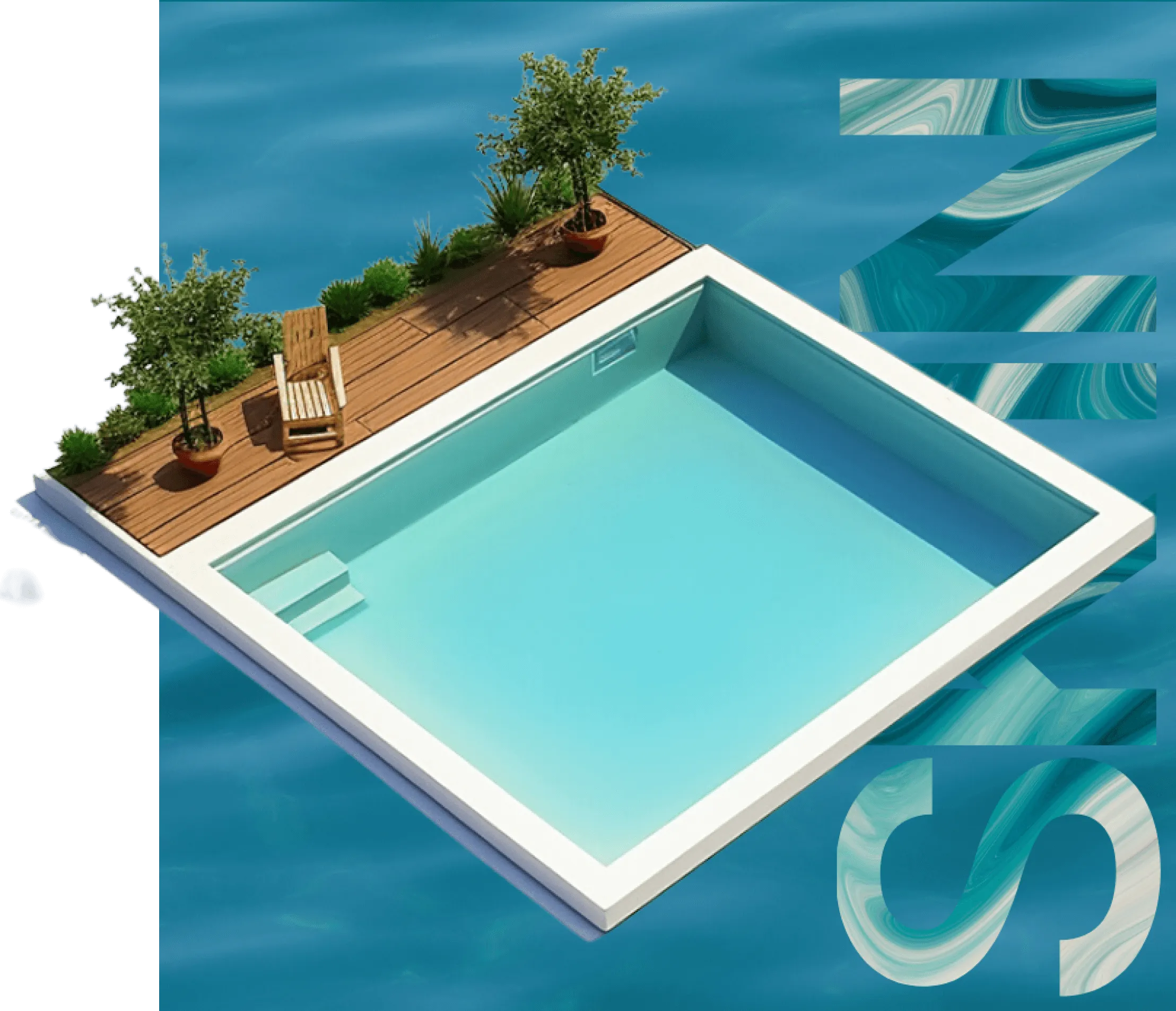Swimming pool with SKIN waterproofing product applied
